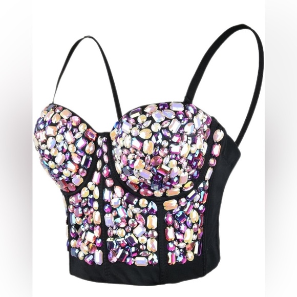 Ellacci Other - Jeweled corset bustier crop top rhinestone rave party gemstone Ellacci large bra